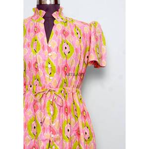 Vestido artesanal indio de algodón, elegante, de manga corta, estilo A, ecológico, con estampado floral, ideal para fiestas, regalo para novias, personalizado. - Product Image 3