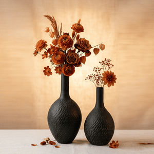 Juego de Jarrones de Metal Tejido Oscuro con Diseño Floral Negro, Moderno, de Dos Piezas, Decorativo, Hecho a Mano, para Mesa, Adorno Único para Sala de Estar - Product Image 2