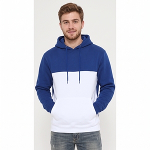 Sweat à capuche bicolore pour homme avec panneau contrastant sur la poitrine, capuche à cordon réglable, poche kangourou avant et poignets côtelés - Product Image 3