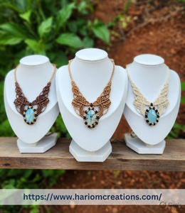 Collier en macramé turquoise fait main, pendentif bohème, ensemble de guérison par les cristaux réglable - Product Image 2