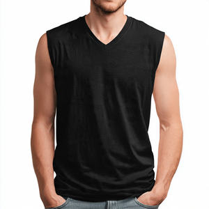 เสื้อกล้ามคอวี OEM สำหรับผู้ชาย ผ้าฝ้ายโพลีเอสเตอร์ 100% เสื้อกล้ามทรงเข้ารูปสำหรับออกกำลังกาย เสื้อยืดคอวีผู้ชาย - Product Image 3