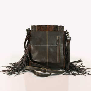 Bolso cruzado de cuero de vaca con flecos para mujer, bolso con cierre de cremallera de estilo occidental bohemio Chic con decoración de borlas - Product Image 4