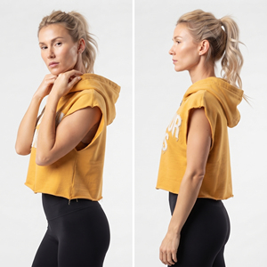 Women's Gym Wear Sleeveless Hoodies Oversize Cotton Fleece Zipper <b>Crop</b> <b>Top</b> Ladies Distressed Embroidered Hoodie Jogging Zipper - Product Image 4