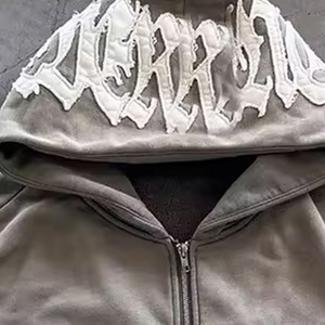 Ensemble de survêtement gris à capuche pour femme, imprimé lettres floquées, manches longues, fermeture éclair frontale, coupe ample, style streetwear, pour l'automne - Product Image 4