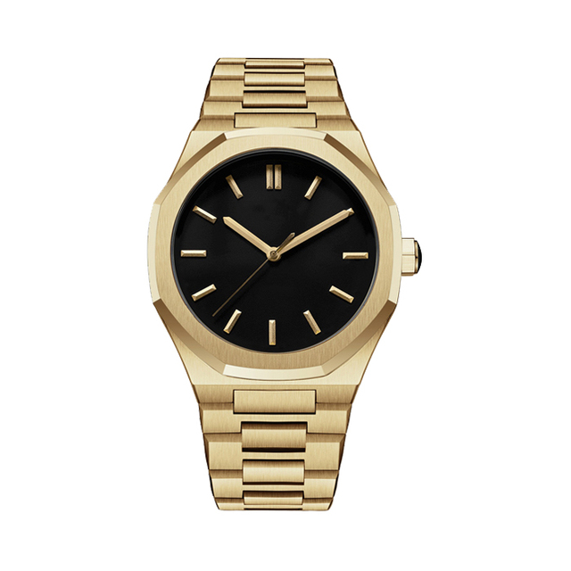 Custom Logo 42mm Polygonal Gold Stainless Steel Men's Watch 18mm Band Width Japanese Movt Waterproof Quartz Fashionable Design