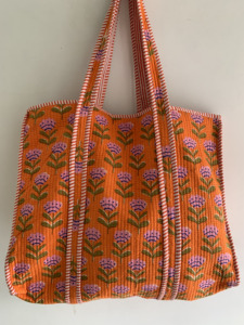 Quilted Cotton Tote Bag – Floral Block Print Shoulder Bag, Jaipur Bohemian Eco Friendly Everyday Tote Handmade <b>Gift</b> <b>for</b> <b>Her</b> - Product Image 2