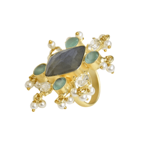 Anillo de Labradorita Geométrica con Baño de Oro de 18K, Estilo Bohemio, Joyería de Moda para Mujer, Regalo - Product Image 4
