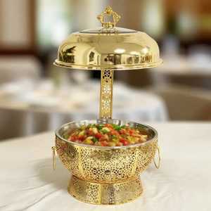 Premium Laser Cut Geometric Pattern Casserole with Open Hammered <b>Lid</b> Luxury Stainless Steel Hot Pot for Gourmet Serving - Product Image 3