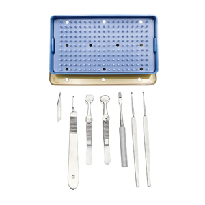 Juego de 8 instrumentos quirúrgicos manuales para el manejo de calazón, kit de curetas y fórceps para cirugía oftálmica de párpados con bandeja y bisturí - Product Image 1