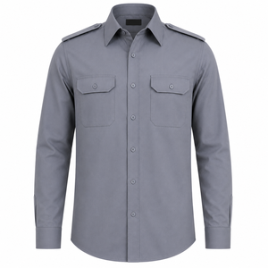 Camisa de Uniforme Personalizada para Hombre con Logo, Manga Larga, Epaulettes, Bolsillos con Solapa en el Pecho, Camisa Formal de Guardia de Seguridad, Camisa con Epaulettes - Product Image 1