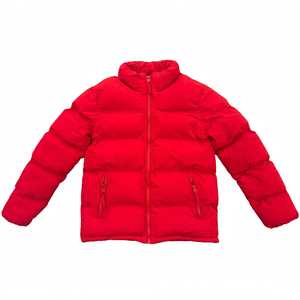 Chaqueta Acolchada Roja Unisex de Invierno con Cuello Alto, Cierre de Cremallera, Acolchado Grueso, Casual, Resistente al Viento, Relleno de Poliéster, Corte Regular - Product Image 1