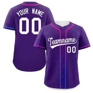 Maillot de baseball violet personnalisé à boutons, uniforme d'équipe, sublimation, polyester anti-humidité, chemise de sport OEM ODM - Product Image 1
