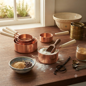 Handmade Pure Copper Measuring Cups Set Wooden Handle Kitchen Measuring Scoop Baking Coffee Tea <b>Tools</b> OEM ODM Manufacturer - Product Image 4