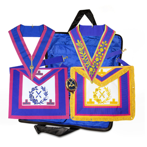 Conjunto de Mandil y Collar Masónicos OES Bordados a Mano para Patrón/Matrón, Regalia Masónica de Cuero Morado con Insignias 3D - Product Image 5
