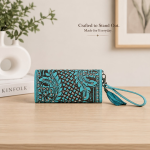 Premium Genuine Leather Tooled Wristlet <b>Wallet</b> Floral Embossed <b>Zip</b> Clutch <b>Wallet</b> with Tassel RFID Style Long <b>Wallet</b> for Women - Product Image 2