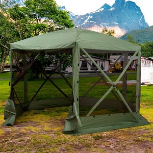 Gazebo Pop-up Verde 3,6x3,6m per Feste, Esagonale a 6 Lati con Pareti in Rete e Interno Ombreggiato - Product Image 2