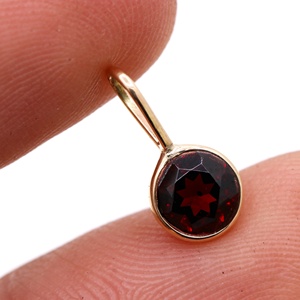 Natural Red Garnet 14K <b>Solid</b> <b>Gold</b> Bezel Solitaire Pendant | Dainty Gemstone <b>Charm</b> Fine Jewelry Gift for Women - Product Image 5