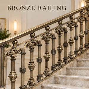 Arched Scrollwork <b>Railing</b> Handrail Balustrade in Bronze Finish for Luxury Hotels Villas and Classic Staircase Interiors - Product Image 3