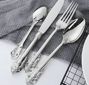 Restaurant Hotel Vintage Embossed Stainless Steel Cutlery Set Elegant Relief Pattern Dinner <b>Knife</b> <b>Fork</b> Spoon Tableware - Product Image 3