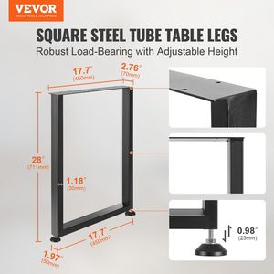 Pieds de meubles carrés réglables en acier renforcé de 28 pouces, robustes, pour table de bureau, lot de 2, DIY, charge maximale 1000 lb pour meubles - Product Image 2