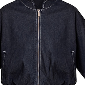 Blouson bomber en jean indigo à ourlet bouffant, coupe courte, surpiqûres contrastantes blanches, fermeture éclair frontale, taille élastique, coupe décontractée, printemps, unisexe - Product Image 4