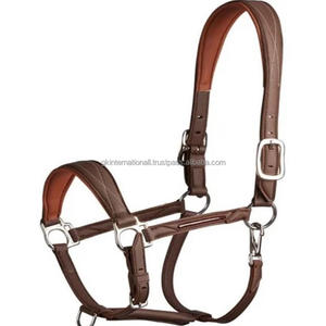 Licou de cheval en cuir rembourré cousu fantaisie haut de gamme avec muserolle de forme anatomique et matériel en laiton solide - Product Image 4