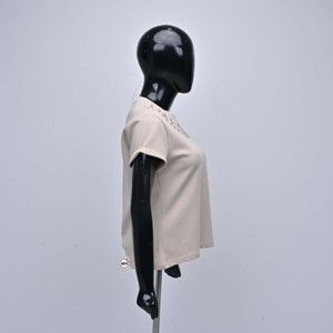 Camiseta de Mujer de Alta Calidad, Bordada, Manga Corta, Cuello Redondo, 95% Algodón, 5% Elastano, Color Sólido, Tejido de Punto, Personalizable, Informal, Verano - Product Image 3