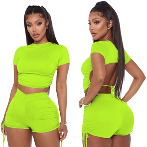 Dames personnalisées deux pièces été licou hauts courts Shorts empilables Jogging pantalon costume vêtements de sport Fitness vêtements de sport 2026 - Product Image 3
