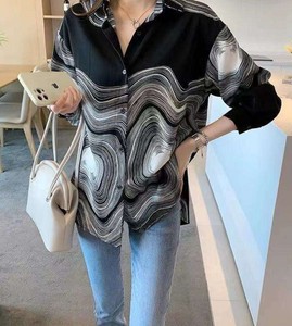 Robe chemise élégante pour femme, style coréen, noire et blanche, en dentelle tricotée, avec nœud, manches longues, motif uni, pour toutes les saisons - Product Image 2