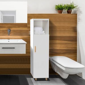 Mobile da Bagno FCH a Porta Singola in Legno Massello Bianco e Colore Venatura Legno RT Vanity - Product Image 1
