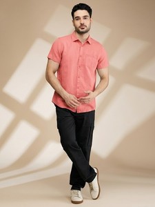 Camisa Casual de Manga Corta para Hombre, Modelo Sunset Punch, de Algodón Popelina, Cuello Clásico, Color Sólido, Transpirable, para Verano - Product Image 2