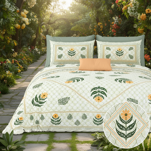 Sanskriti 120TC Fitted & Flat Sheet Set for King <b>Bed</b> 108x108 with 2 Pillow <b>Covers</b> Home/Hotel Bedding - Product Image 3
