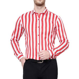 Men's <b>Red</b> <b>White</b> <b>Striped</b> Long Sleeve Dress <b>Shirt</b> Turn-down Collar Smart Casual Full Sleeve 100% Cotton Poplin Anti-Wrinkle - Product Image 4
