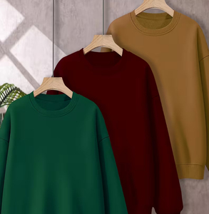 Sweat-shirt épais uni à épaules tombantes pour homme – Vêtement de mode couleur unie – Pulls pour homme en promotion - Product Image 4