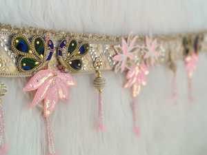 Handmade Jaipur Peacock Toran <b>Door</b> Hanging Pink Lotus Pearl Bead Tassels <b>Mirror</b> Work Diwali Decorative Indian Home Entrance - Product Image 6