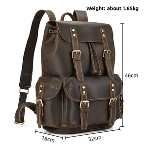 Luxury Waterproof Leather Laptop Bag Anti-Theft Vintage Travel Rucksack Genuine Leather Multi-Pocket LBP-0434 - Product Image 4