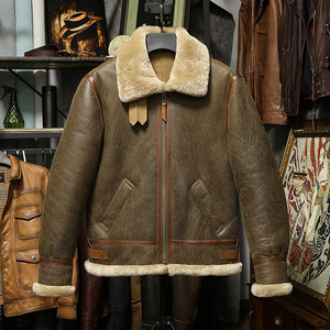 En stock, veste bomber B3 pour homme, en cuir d'agneau véritable avec doublure en peau de mouton, veste de moto épaisse de style locomotive - Product Image 4