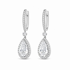 Pendientes de Oro Blanco con Diamantes en Forma de Pera, Joyería de Boda para Mujer, Engaste de Bisel, Estilo Clásico - Product Image 2