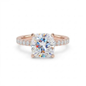Bague solitaire en diamant taille coussin avec pavé - Or 9k, 14k, 18k - Product Image 2