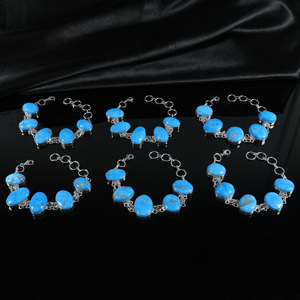 Top Selling Handmade 925 Sterling Silver Plated Natural Turquoise Gemstone Multi-<b>Stone</b> Oval Link <b>Bracelet</b> Opaque <b>Stone</b> Jewelry - Product Image 3