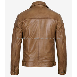 Chaquetas de Cuero Genuino Borgoña para Hombre, Modelo OEM 2026, Cuello Camisero, Cierre de Cremallera, Corte Regular, Uso Casual, Impermeables - Product Image 4