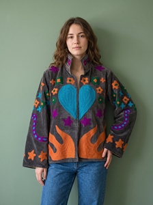Morvi-Fab 2026 #52 Latest <b>Women</b>’s Velvet Suzani <b>Jacket</b> – Colorful Heart Motif & Artistic Floral <b>Embroidered</b> Ethnic Wear - Product Image 2