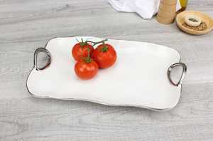 Plato de Servir de Metal de Forma Irregular con Borde Dorado, Diseño Minimalista, Hecho a Mano para Fiestas, Café, Té, Desayuno, Bocadillos y Hogar - Product Image 6