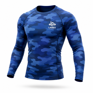 <b>Men's</b> Blue Camo <b>Compression</b> Rash Guard Long Sleeve Athletic Gym <b>Shirt</b> Fitness Training Workout Sports Base Layer Sportswear - Product Image 2