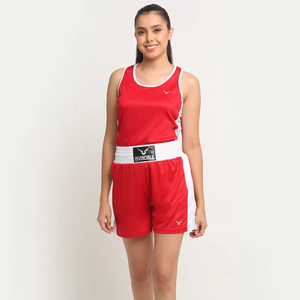 Conjunto de Ropa de Boxeo Femenina de Alta Gama, Falda Pantalón de Cintura Alta y Sujetador Deportivo a Juego, Blanco Dorado Metálico, Ropa de Entrenamiento Profesional - Product Image 1