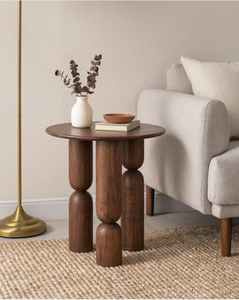Mesa auxiliar geométrica de madera maciza, mesa auxiliar moderna con pedestal escultural, mueble para sala de estar, dormitorio, decoración del hogar - Product Image 3