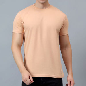 Camiseta de Manga Corta con Cuello Redondo para Hombre, Color Durazno, Corte Ajustado, Color Sólido, Informal, Tejida, Deportiva, Secado Rápido, 100% Algodón - Product Image 3