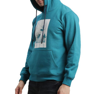 Sudadera con capucha para hombre, de invierno, con logotipo personalizado al por mayor, de cuero, tejido sólido, a prueba de viento, con relieve frontal, estilo urbano, hip hop. - Product Image 3