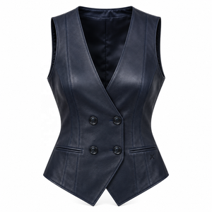 Gilets en cuir pour femmes, style formel et costume |   Gris Noir Bourgogne Marron Cognac |   Fabricant OEM ODM |   Qualité de conception haut de gamme | - Product Image 1