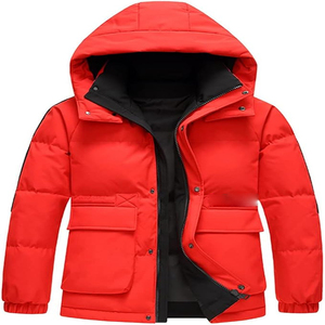 Men's Red <b>Hooded</b> Puffer Jacket Windproof Winter <b>Coat</b> <b>with</b> Zipper Closure and Front Pockets Casual Style Thick Polyester Filling - Product Image 4